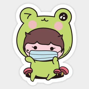 cute frog with face mask, cosplay frog, kawaii frog cartoon Sticker